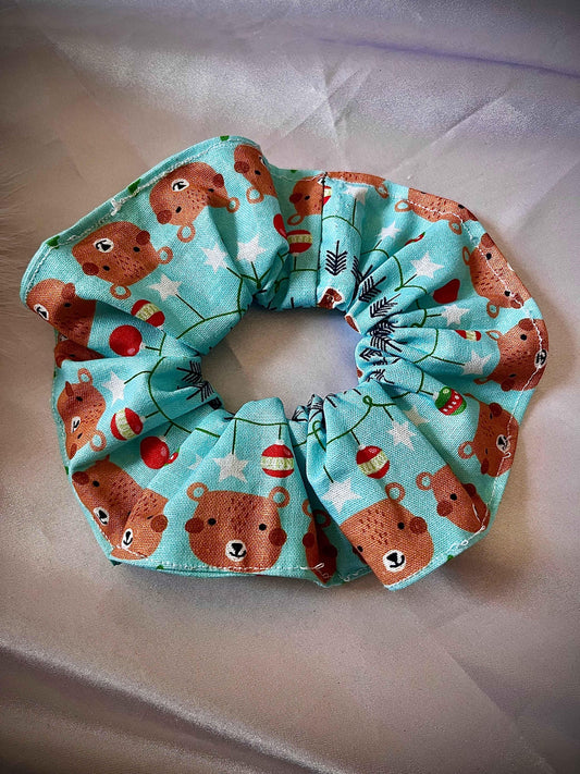 Gingerbread Men with Bear Scrunchie - Festive Holiday Accessories - CertifiedScrunchies Incfront view