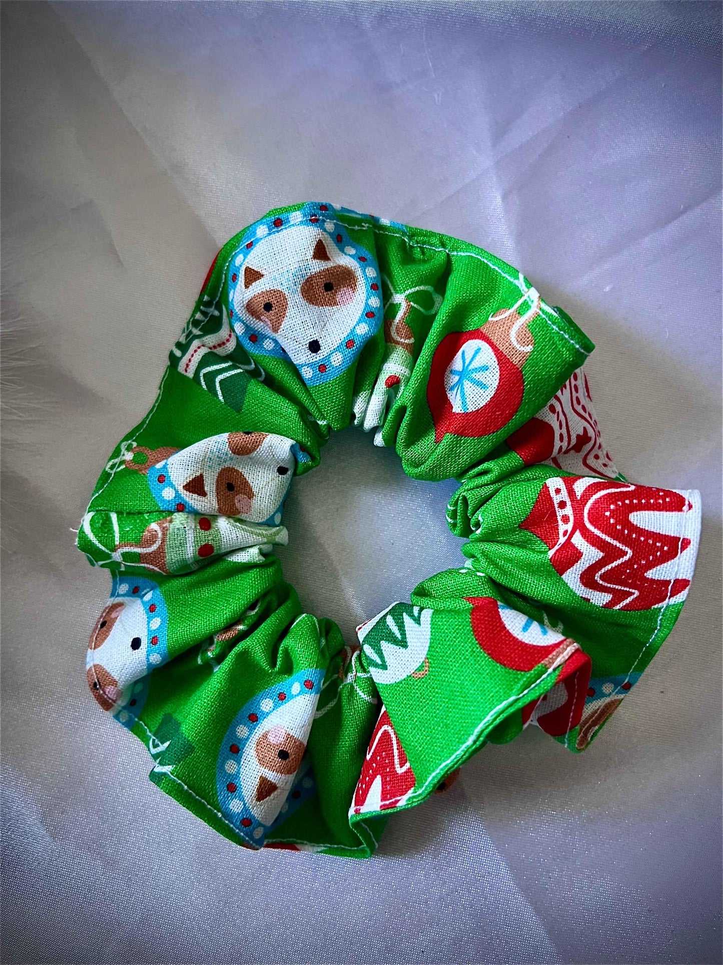 Green Christmas Ornaments Scrunchie for Festive Style - CertifiedScrunchies Incfront view