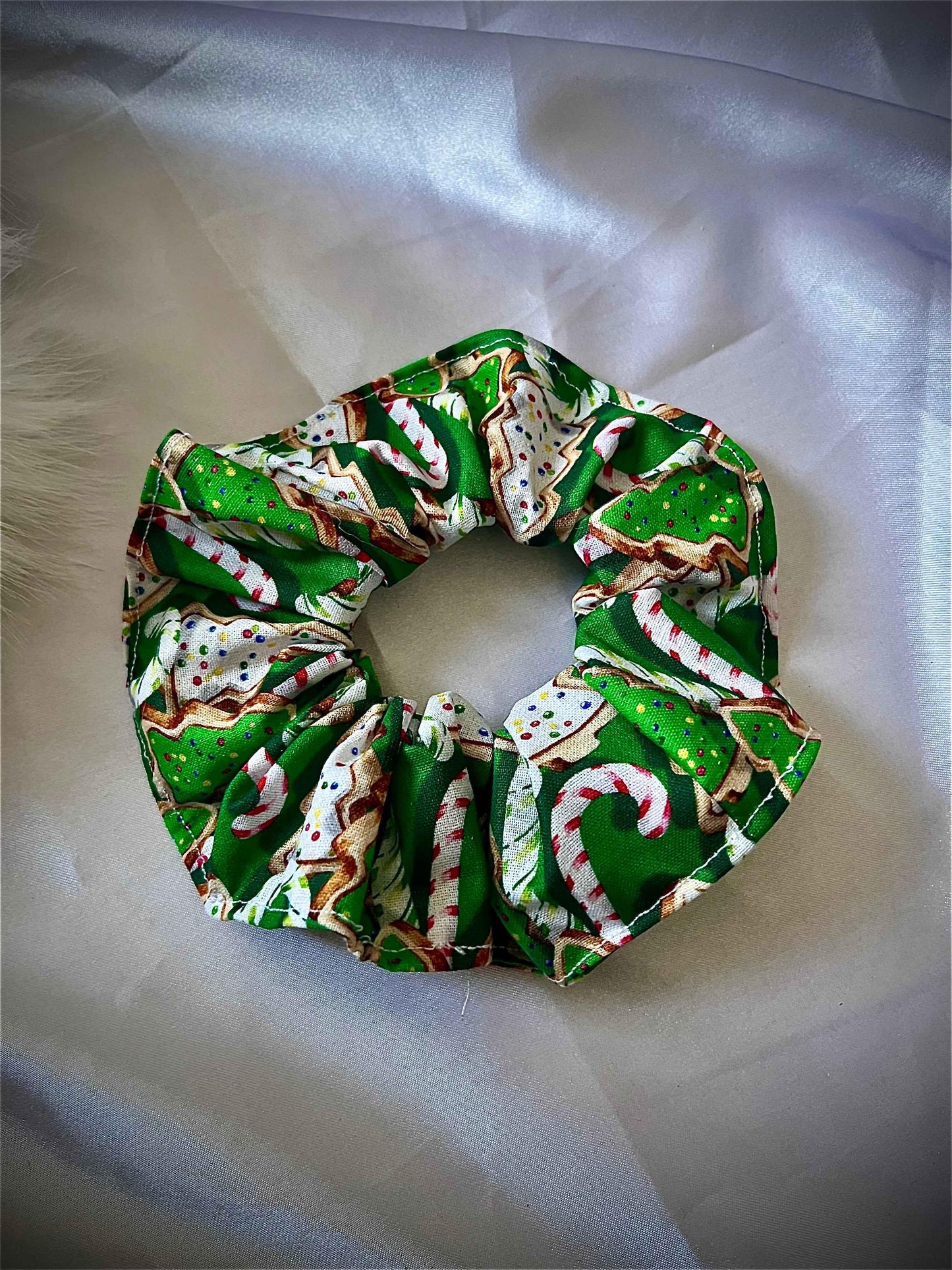 Green Candy Cane Scrunchie for Festive Style - CertifiedScrunchies Incfront view