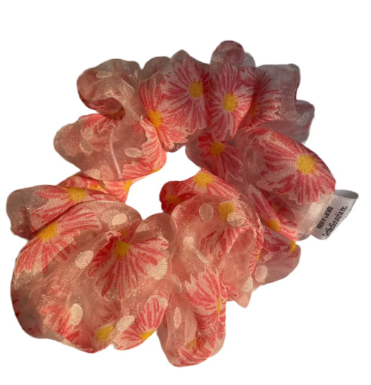 Red Flowers Organza Scrunchie for Elegant Crafting and Design - CertifiedScrunchies Incfront view