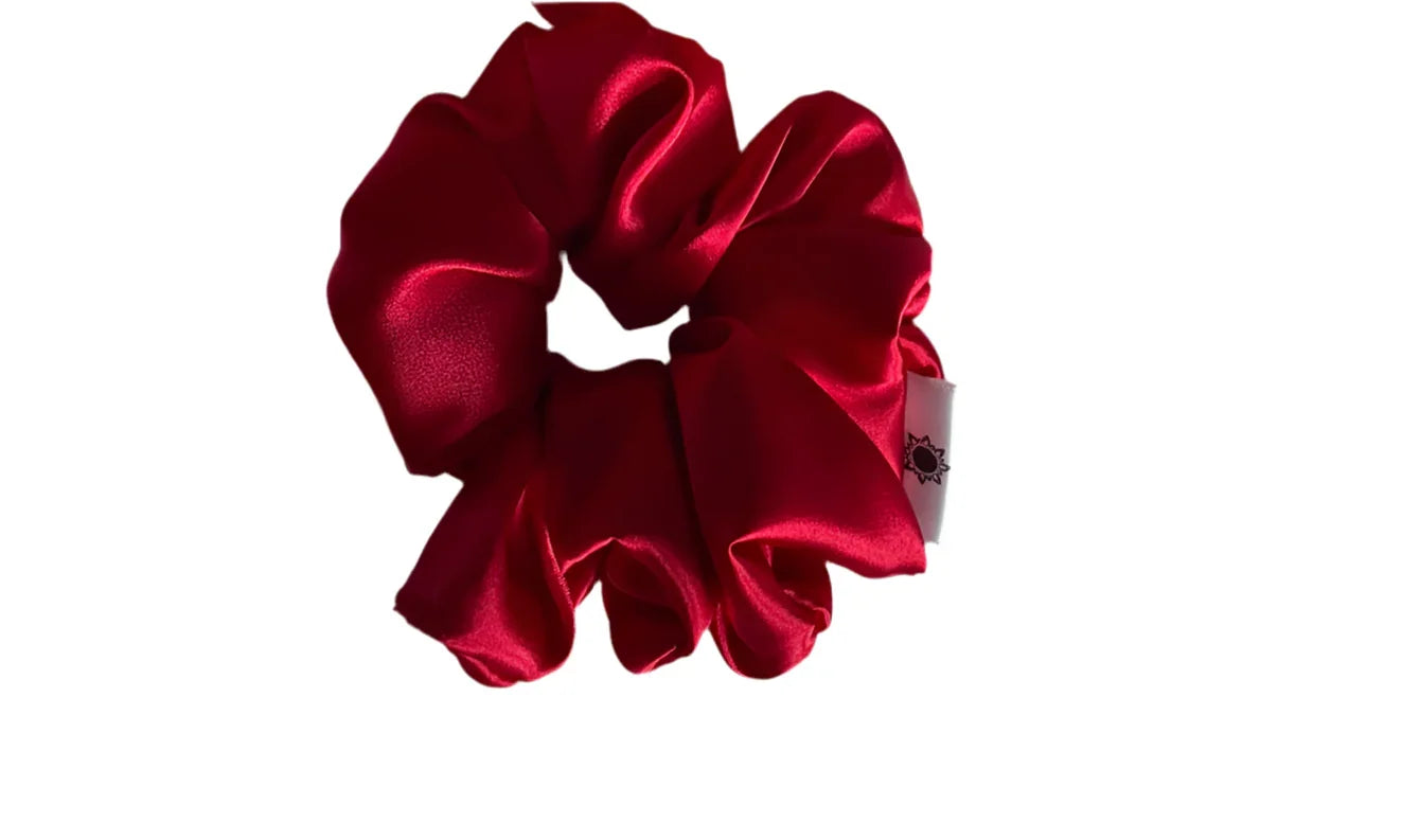 Red Satin Bridal Red Scrunchie for Elegant Weddings - Luxe Hair Accessory - CertifiedScrunchies Incfront view