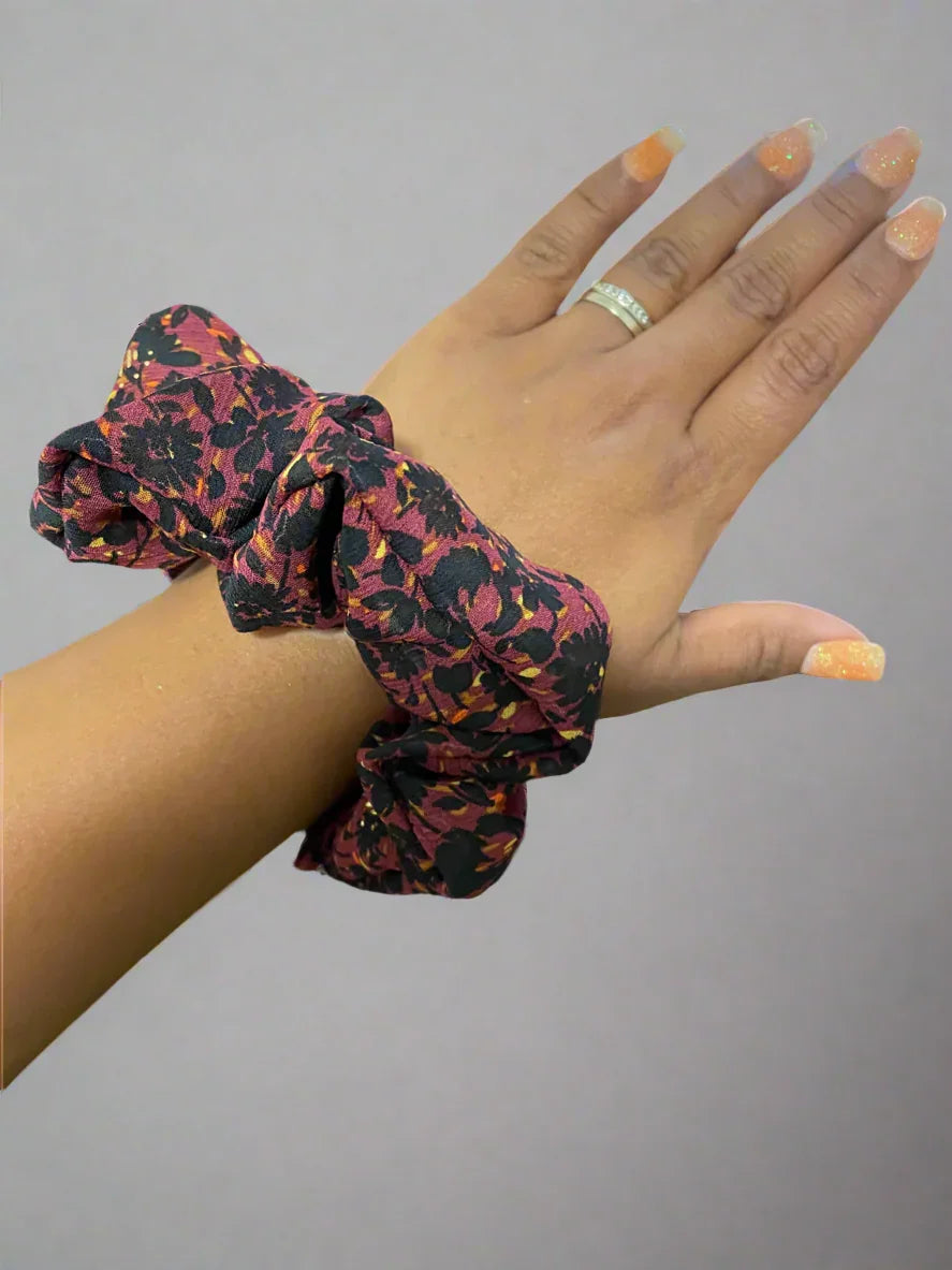 Seasonal Burgundy Gold Forest Scrunchie - Perfect for Autumn Styles - CertifiedScrunchies Incfront view
