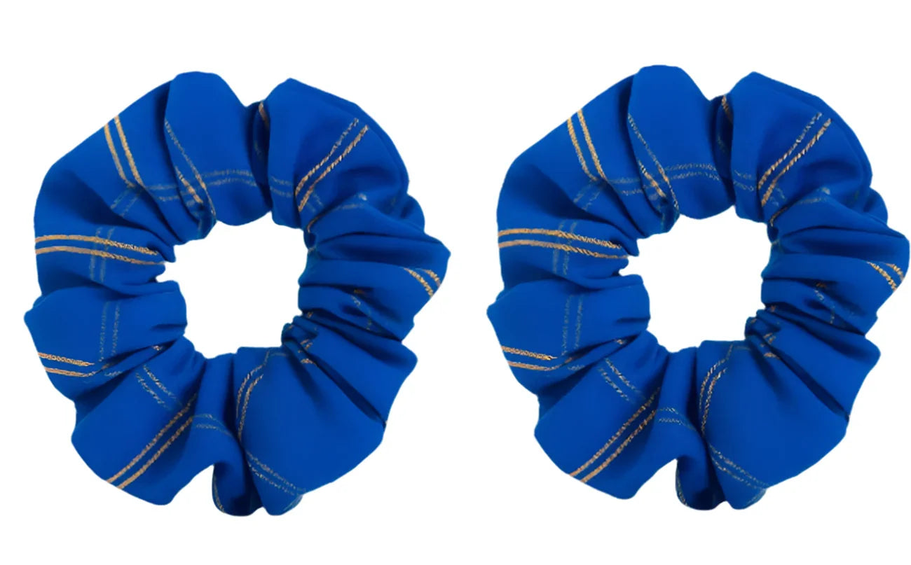 Mini Blue Gold Saree Scrunchie - CertifiedScrunchies Incfront view