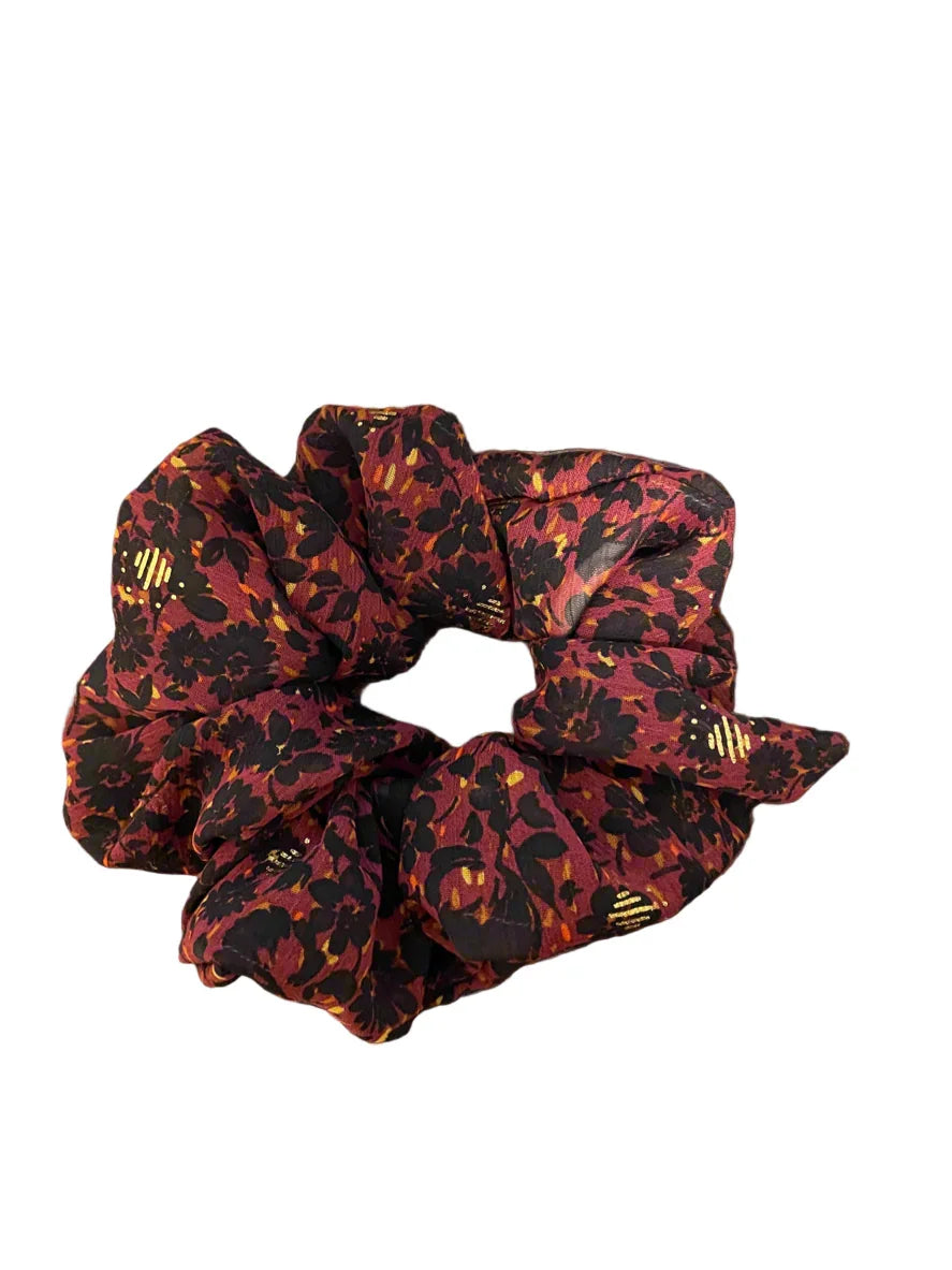 Seasonal Burgundy Gold Forest Scrunchie - Perfect for Autumn Styles - CertifiedScrunchies Incfront view
