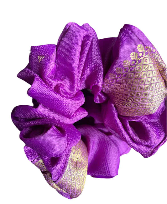 Purple Saree Scrunchie - Stylish Hair Accessory for Any Occasion - CertifiedScrunchies Incfront view