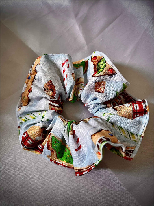 Gingerbread House in Snow Scrunchie - Festive Holiday Hair Accessory - CertifiedScrunchies Incfront view