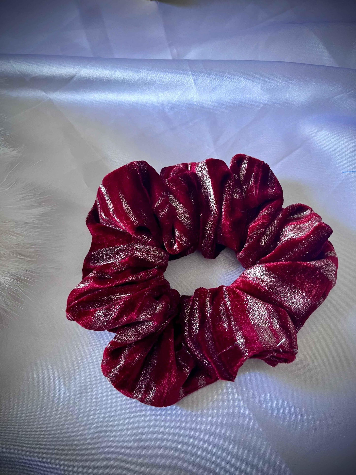 Golden Red Velvet Scrunchie - Luxurious Accessory in Golden Red Velvet - CertifiedScrunchies Incfront view