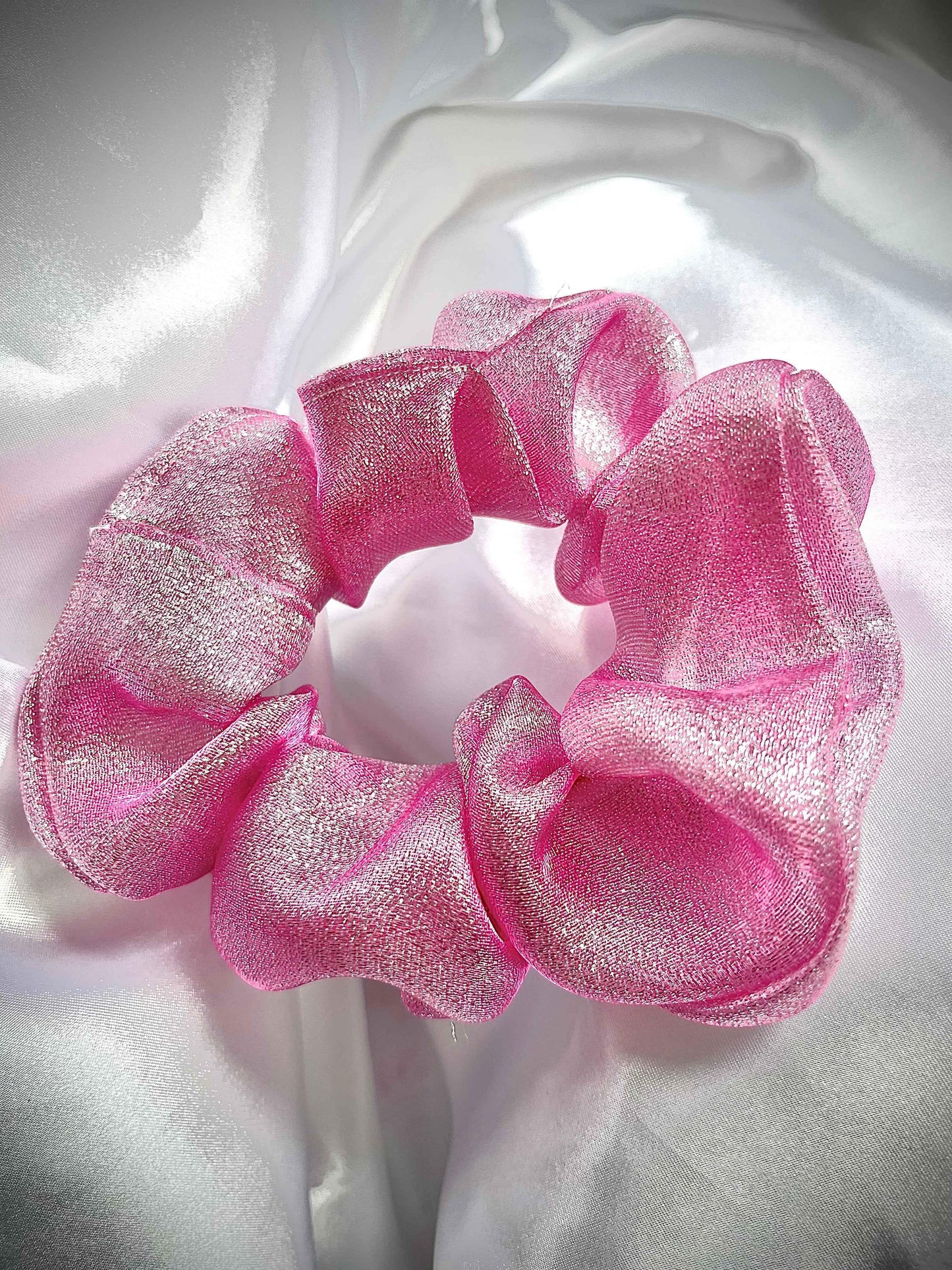 Pink Metalic Sheer Fabric for Stunning Designs and Creations - CertifiedScrunchies Incfront view