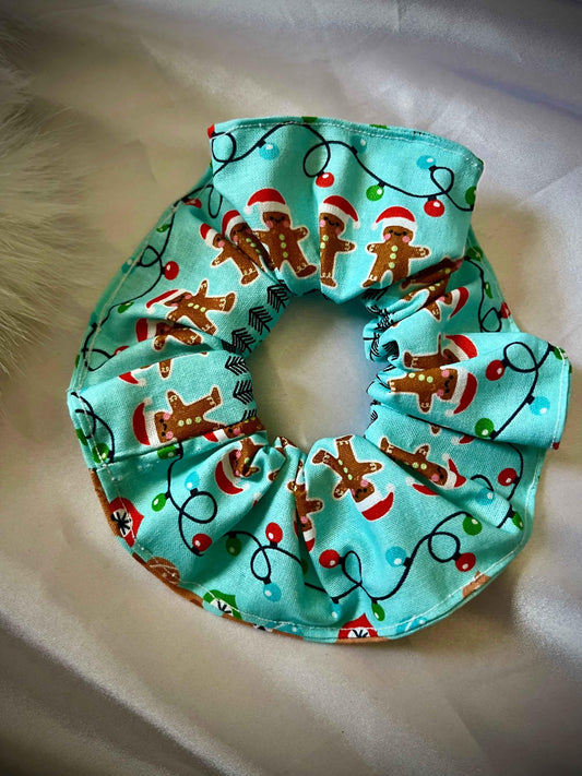 Gingerbread Men with Bear Scrunchie - Festive Holiday Accessories - CertifiedScrunchies Incfront view