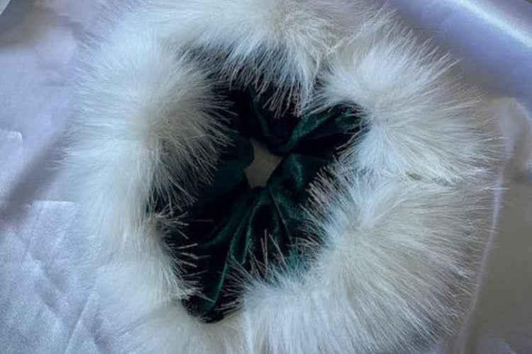 Green Velvet Fur Scrunchie - CertifiedScrunchies Incfront view