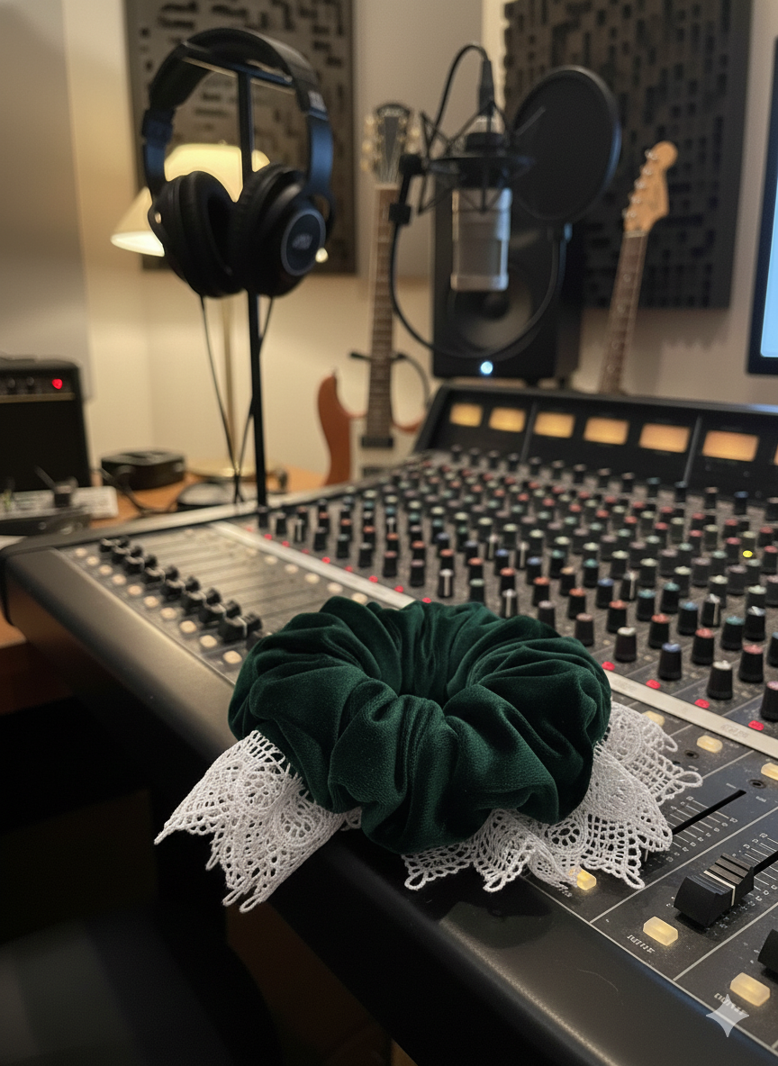 Green Velvet Lace Scrunchie for Elegant Hair Styling